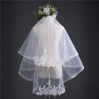 In Stock Wholesale New Double Rounds Hair Comb Bridal Veil Korean Style Short Exquisite Lace Applique Wedding Veil