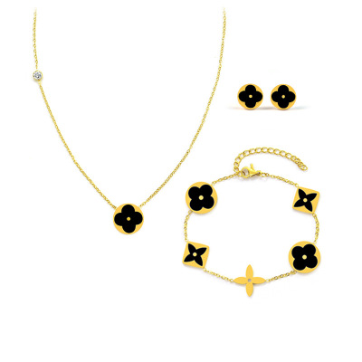 Steel Necklace Ear Stud Bracelet Three-Piece Set Simple Matching Color Protection Real Gold Electroplating Ornament