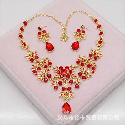 Korean Bridal Necklace Wholesale Leaf Bridal Necklace Earrings Jewelry Three-Piece Set Wedding Accessories Suit