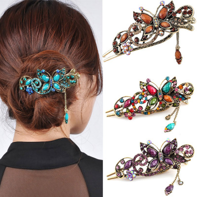 Foreign Trade Popular Style Vintage Butterfly Hairpin Large Duck Clip Updo Hairpin Court Antique Rhinestone Barrettes