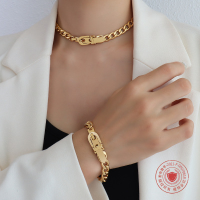 Watchband Buckle Bracelet Female Titanium Steel 18K Gold Net Red Accessories Set Ins Ornament Hip Hop Necklace Female