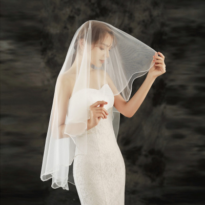 Fashion Bride Veil Handmade Sewing Diamond Single Layer Hairless Comb Wedding Accessories Factory Direct Sales