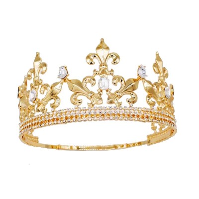 European and American Retro Big Crown Baroque Style Crown Golden Gun Tip Shape round Diamond Inlaid Crown Back Movable