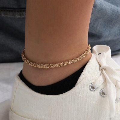 New Fashion Gold Plated Stainless Steel Anklets Personalized Twist Anklet Foot Ornaments Cross-Border Sold Jewelry