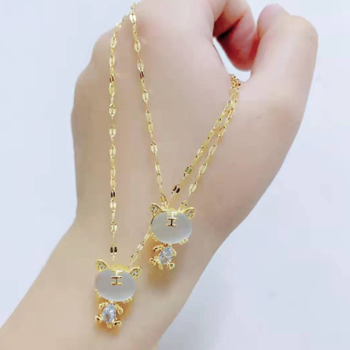 New Cute Little Tiger Animal Year Necklace Female Temperament High Sense Clavicle Chain Opal Necklace Factory Wholesale