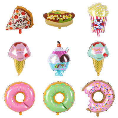 New Hot Dog Pizza Popcorn Donut Hamburger Aluminum Film Balloon Opening Party Kindergarten Decoration Balloon