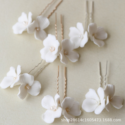 Y 2023 Ceramic Flower Hairpin Hairpin 5cm Large Ceramic Flower Bridal Headdress Beautiful White Hair Accessories