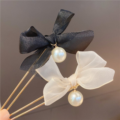 Fairy Ribbon Bow Hairpin Female Hair Clasp Lace Mori Girl's Updo U-Clip Elegant Hair Accessories Headdress Girl