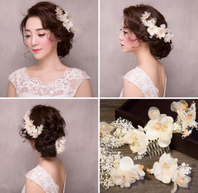 New Bride Flower Headdress Hay White Hair Comb Hair Accessories Sets Wedding Dress Accessories Bridal Ornament