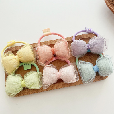 Summer Double-Layer Three-Dimensional Cotton Filling Bow Hair Rope Candy Color All-Match Bun Hair Ring Hair Accessories