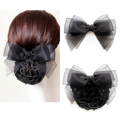 Direct Sales] Silk Yarn Korean Style Headdress Flower Professional Hairpin Staff Bow Barrettes Hair Net Bag 12 * 9cm