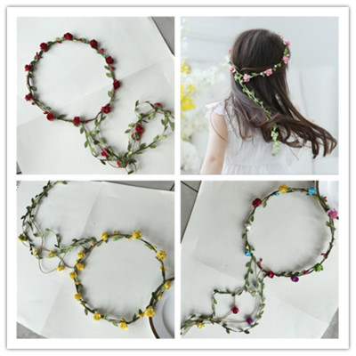 Hot Headdress Ribbon Garland Factory Direct Sales Hemp Rope Flower Band Green Leaf Long Lace Up Garland Headband