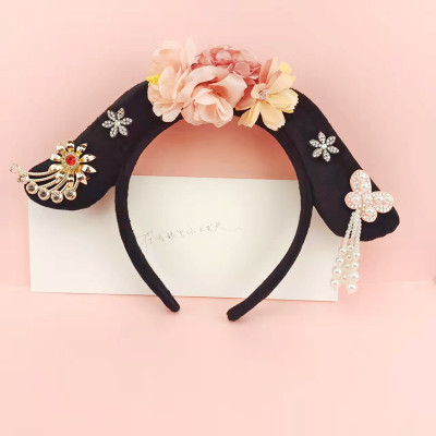 at Scenic Spot Vintage Court Style Headband Adult Cute Plaid Headband Pink Girl Tassel Table Runner Hair Accessories