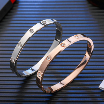 Japanese and Korean New Arrival Hot Sale Titanium Steel Rose Gold Couple Bracelet Titanium Steel Men's and Women's Valentine's Day Bracelet Factory Direct Sales