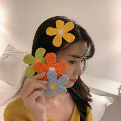 Korean Style Chic Elegant Simple Little Daisy Color Knitted Flower BB Clip Cute Student Bang Clip Side Clip Headdress