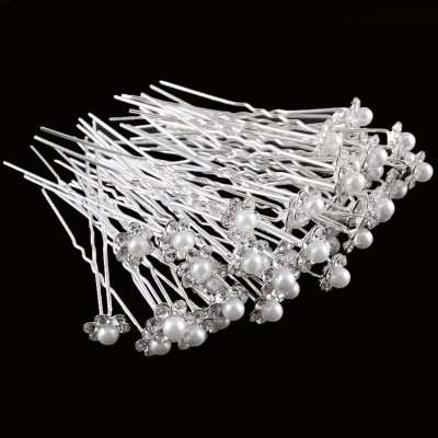 Hexapetalous Flowers Pearl Rhinestone U-Shaped Hairpin Bride Wedding Celebration Photographic Studio Updo Tools Pin