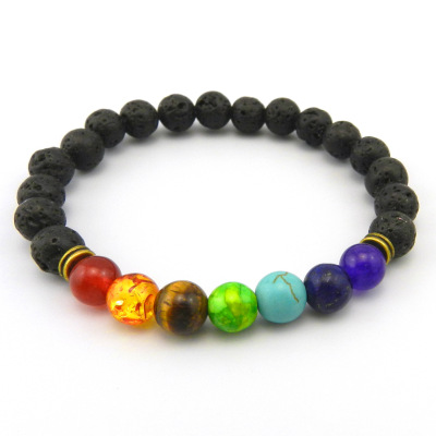 Hot Sale Natural Agate Lava Stone 8mm Energy Volcanic Rock Chakra Colorful Prayer Beads Bracelet