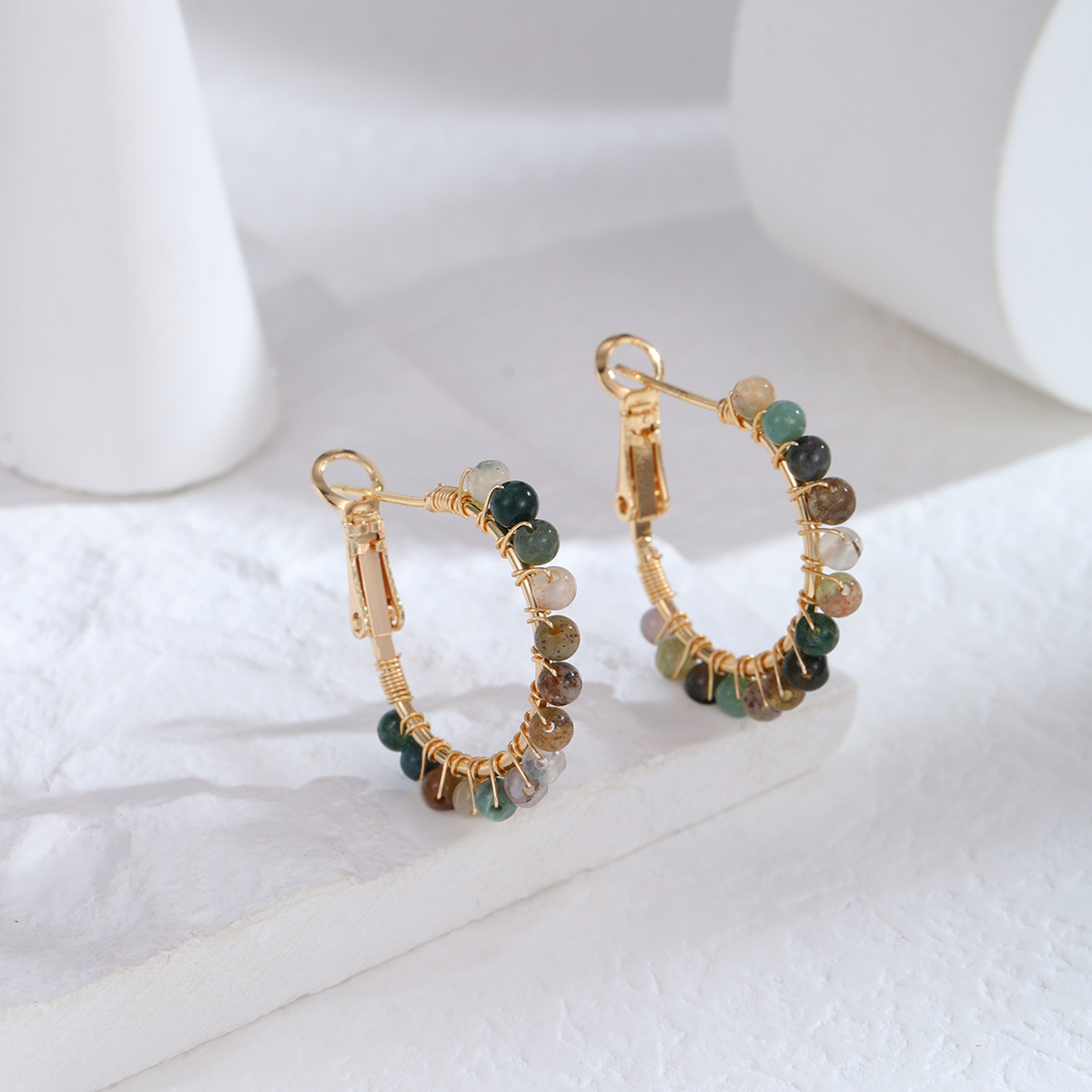 云逸原创天然水晶石C形耳环外贸内销新款厂家直销好质量批发镀18K