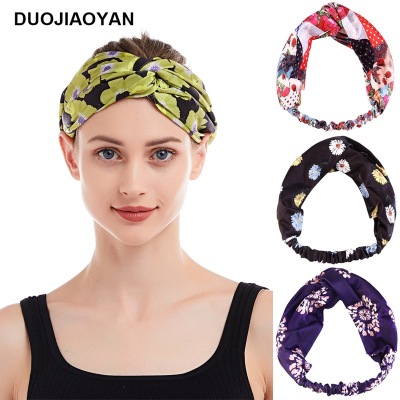 Cross-Border New Arrival European and American Fruit Printed Elastic Cross Hair Band Extra Wide Version Elastic Knot in the Middle Sports Headband