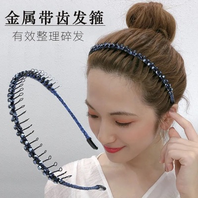 Hair Band Toothed Headband Non-Slip Rhinestone Hair Accessories Korean Fabric Hair Tie Simple Lady Head Hoop Barrettes