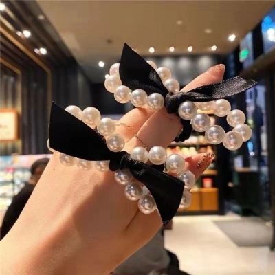 Korean Style Ins Dongdaemun Pearl Bow Hair Rope Simple Fashion Knotted Hair Ring Bean Line Hair Band