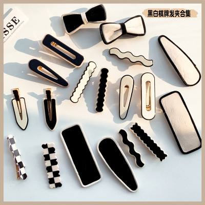 Black and White Chessboard Plaid Barrettes Female Bangs Elegant Seamless Hairpin Korean Style Barrettes Hair Accessories