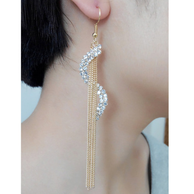Women Ear Long Line Chain Jewelry Tassel Earrings Silver Pla