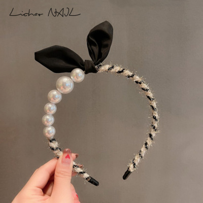 Classic Style Bunny Ears Headband Women's Autumn New French Korean Short Hair Headband Pearl Simplicity Girl Headdress