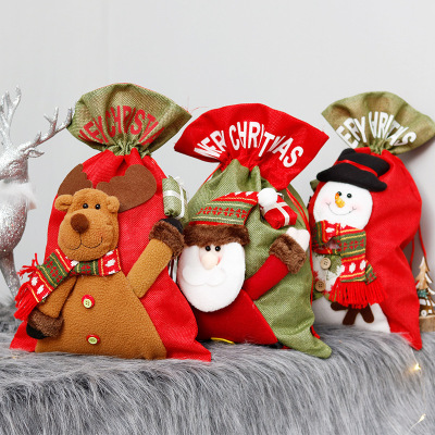 Christmas Decoration Supplies Candy Bag Old Man Snowman Deer Gift Bag Christmas Children Medium Linen Gift Bag
