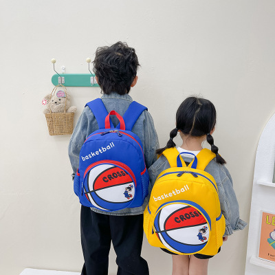 New Children's Backpack Fashion Color Contrast Student Schoolbag Lightweight Cartoon Cute Basketball Small Backpack Wholesale