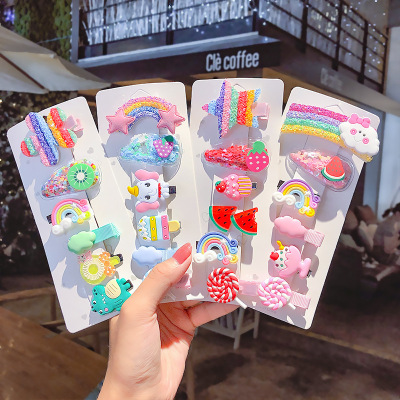 South Korea Children's Barrettes Cute Rainbow BB Clip Hairpin Girls Baby Cloth Wrapper Headdress Cartoon Clip Princess Hair Accessories