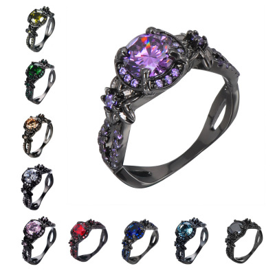 AliExpress Wish EBay Black Gold Opal Purple round Diamond + Edge Small Flower Shape New Ring