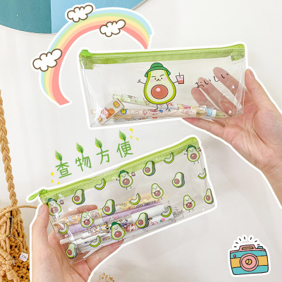 Korean Ins Style Transparent Simple Good-looking Student Storage Bag Cartoon Avocado Series Large Capacity Pencil Case