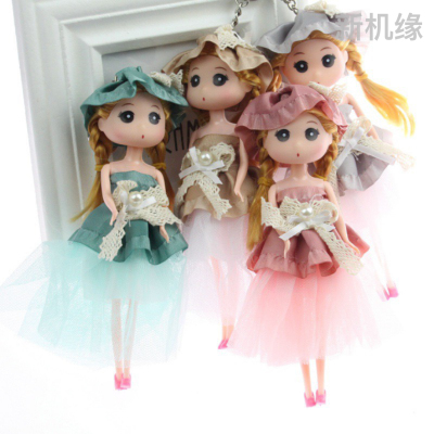 18cm Ddung Barbie Doll Keychain Doll Hanging Piece with Hat Ruffled Gauze Skirt Doll