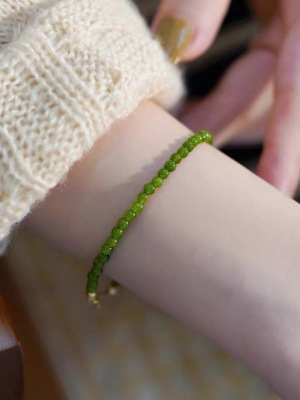 Jewelry Natural Mini Green Chalcedony Small Bead 14K Gilded Fine Light Luxury Girlfriends High-Grade Bracelet for Women