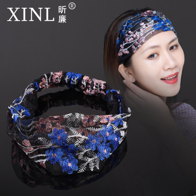 Flower Embroidered Headscarf Headband Korean Style All-Match Hair Band Headwear Female Hair Accessories Braided Hair Hair Fantastic