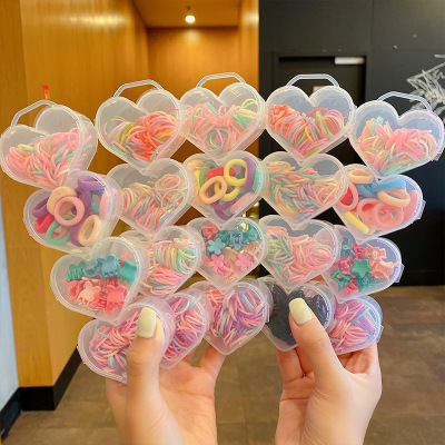 Heart-Shaped Boxed Cartoon Small Flower Grip Macaron Color High Elastic Disposable Rubber Band Children's Cute Hair String Hair Accessories