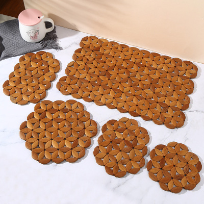 Household Bamboo Heat Proof Mat Casserole Mat Simple Dining Table Mat Bowl Mat Dish Mat Square round Bamboo Pot Mat Wholesale