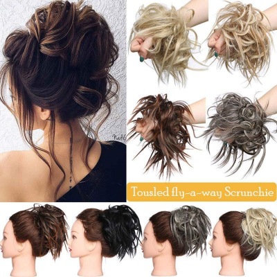 Women's Rubber Band Chemical Fiber Artificial Hair Bun European and American Cocktail Hair Band/Hair Bag Messy Fluffy Curl Hair Band High-Temperature Fiber