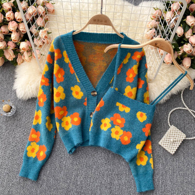 Cardigan Sling Short Coat Knitted Top Two-Piece Suit Tube Top Fashionable Fresh Autumn Small Sweater