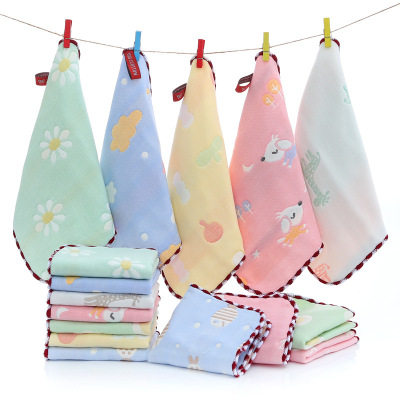 Six Layers 100% Cotton Square Towel 6 Layers Gauze Small Square Scarf Baby Good Cotton Small Tower Kindergarten Handkerchief Baby Bibs