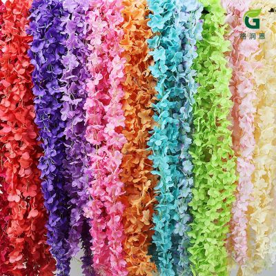 Simulated Pincushion Wholesale Violets Wall-Mounted Flower Vine Coarse Cotton Cloth Wisteria Flower Wedding Bean Flower String Ornamental Flower