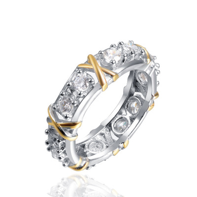 AliExpress European and American Zircon Two-Tone X Ring Women's Cross Color Separation Hot Selling EBay Engagement Jewelry