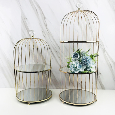 Nordic Double-Layer Birdcage Cake Dessert Stand Three-Layer Fruit Snack Plate Iron Craft Decorations Hotel Afternoon Tea Break Tableware