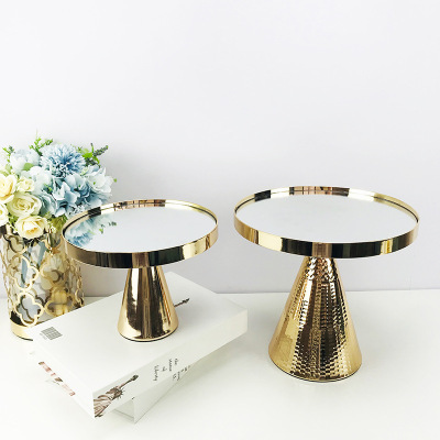 Nordic Style Creative Mirror Glass Cake Stand Light Luxury Gold Dessert Table Decoration Restaurant Food Display Tray