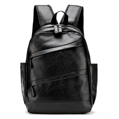 Backpack Men's PU Leather Fashion Trendy Men's Schoolbag Large Capacity Business Korean Version College Simple All-Match Backpack