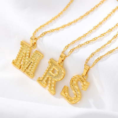 Cross-Border New 26 English Capital Letter Pendant Necklace Gold-Plated 18K Environmental Protection Vacuum Plating Necklace