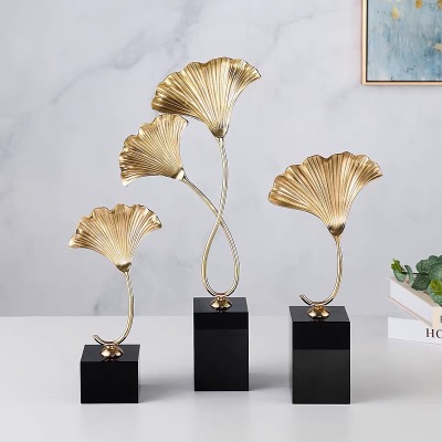 American Light Luxury Copper Ginkgo Leaf Creative Decoration Model Room Home Ornament TV Cabinet Study Home Gift