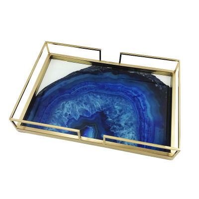 Nordic Light Luxury Metal Agate Tray Rectangular Household Tea Cup Household Tea Tray Fruit Plate Decorations