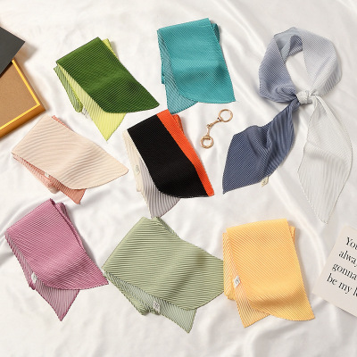 Contrast Color Gradient All-Match Pleated Long Scarf Belt Neck Band Hair Band High Sense Matching Shirt Tie Bag Scarf